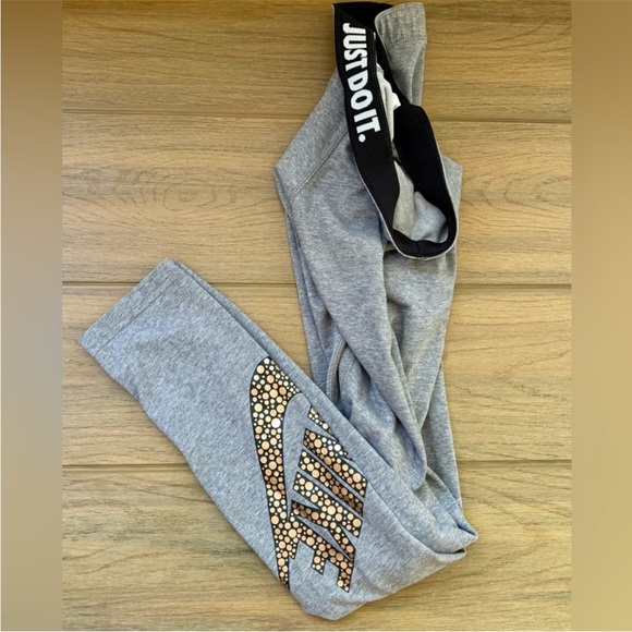 Nike Pants - Nike Leggings Size Medium Gray with Gold Logo